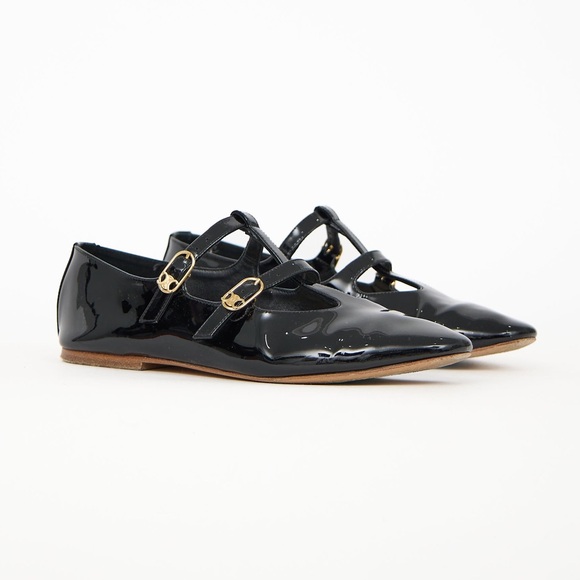 Celine Triomphe Double Strap Patent Leather Ballerina Flats Black 37 - Picture 3 of 5